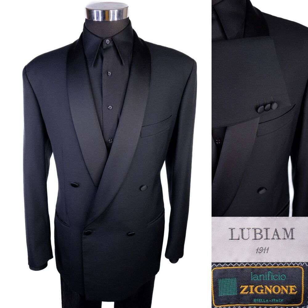 LUBIAM 1911 Lanificio Zignone Wool Shawl Lapel Sz 42R Doble Breasted Tuxedo Coat
